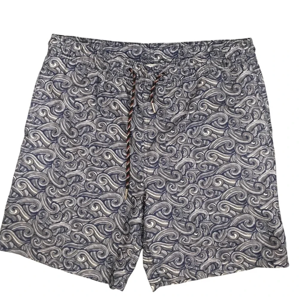 Calvin Klein Mens‎ Navy Blue Wave Swirl Print Swim Trunks Board Shorts - Medium